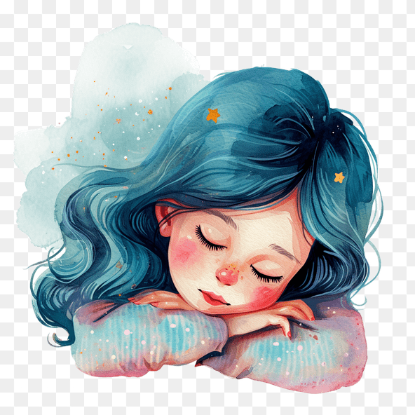 Sleeping Girl Watercolor Illustration Clipart