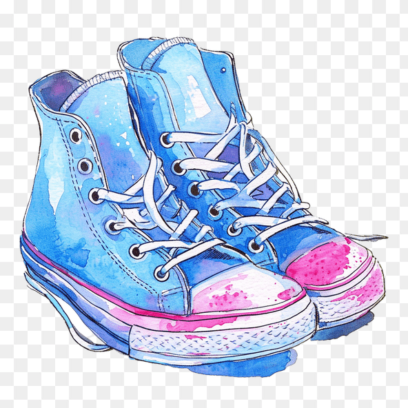 Blue Watercolor Canvas Sneakers Clipart