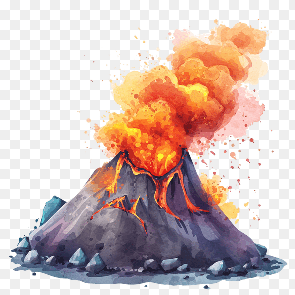 volcano watercolor clipart