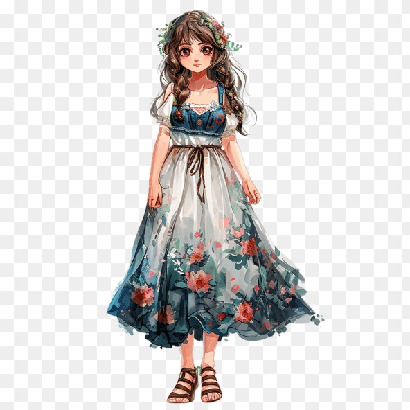 Anime Girl Floral Dress Clipart