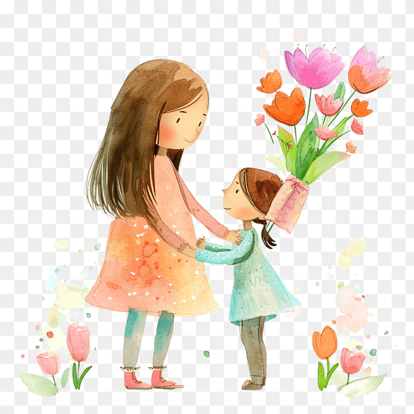Mother Daughter Tulip Flowers Clipart