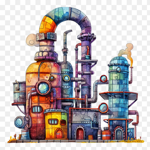 rusty factory watercolor clipart