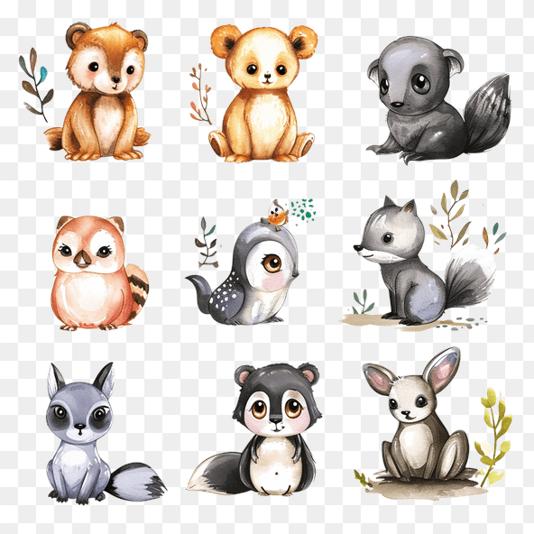 Adorable Watercolor Forest Animals Clipart