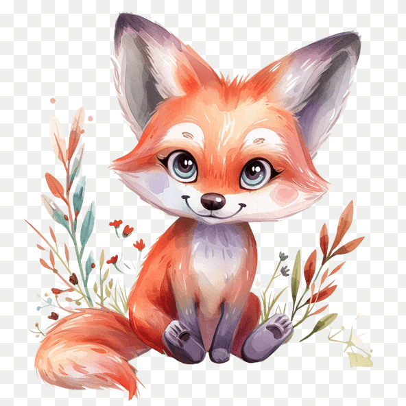 Cute Baby Fox Watercolor Clipart