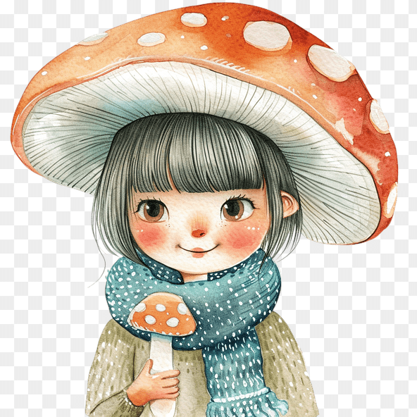 Cute Girl with Mushroom Hat Clipart