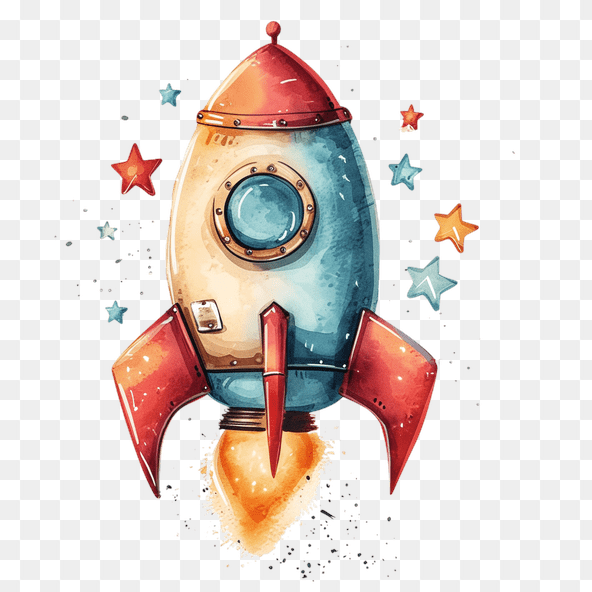 Cute Watercolor Rocket Clipart
