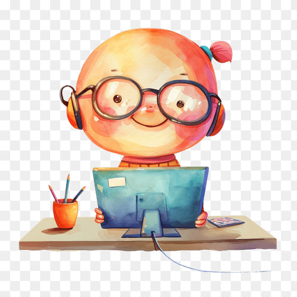 Cute Kid In Glasses Using Computer Clipart