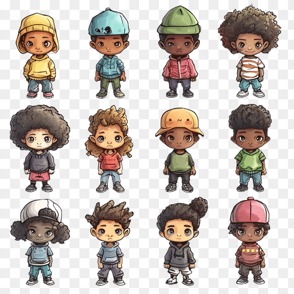 Cute Cartoon Black Boys Clipart
