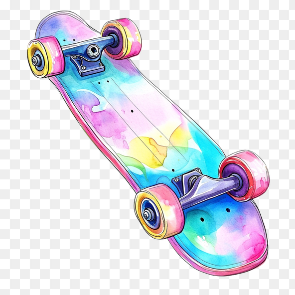 Rainbow Watercolor Skateboard Clipart