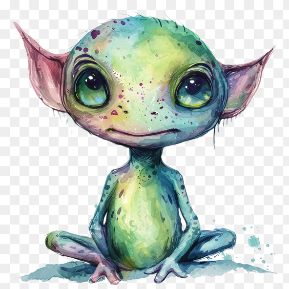 Cute Watercolor Alien Creature Clipart