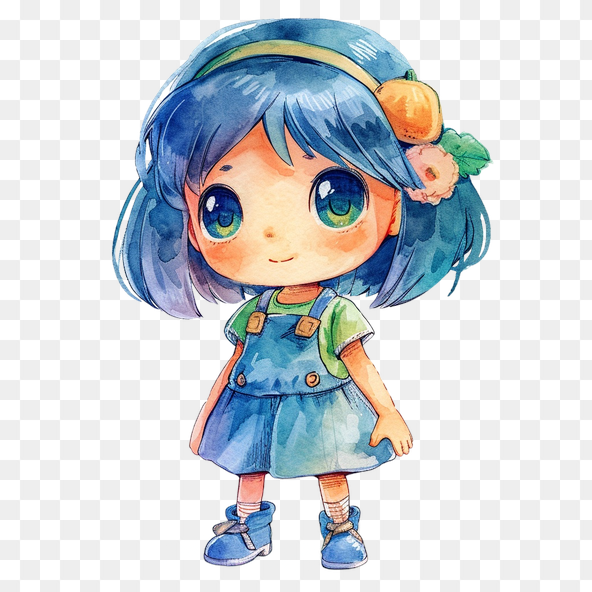 Adorable Blue Hair Girl Clipart