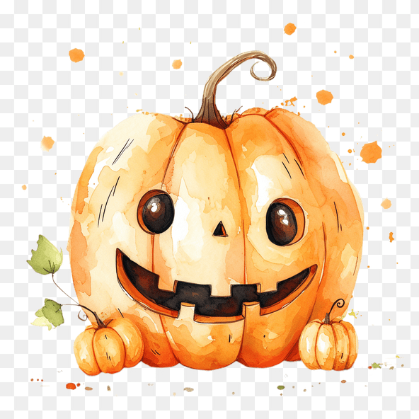 Cute Watercolor Pumpkin Halloween Clipart