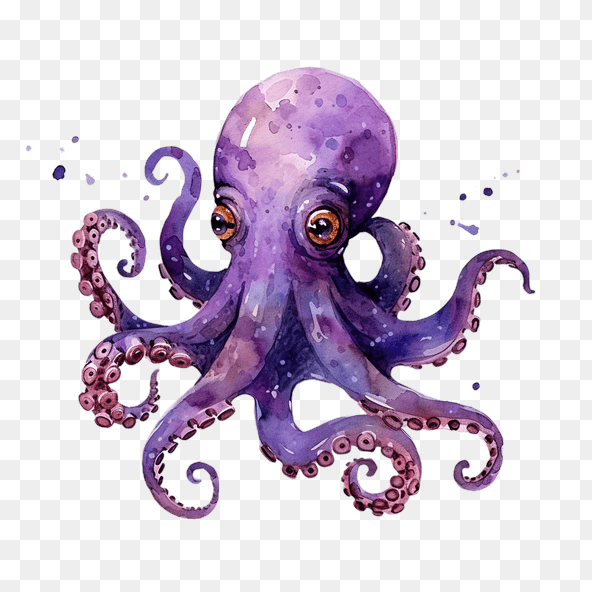 Purple Watercolor Octopus Clipart