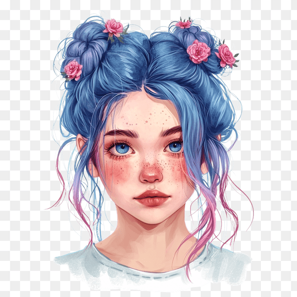 Cute Blue Hair Girl Clipart