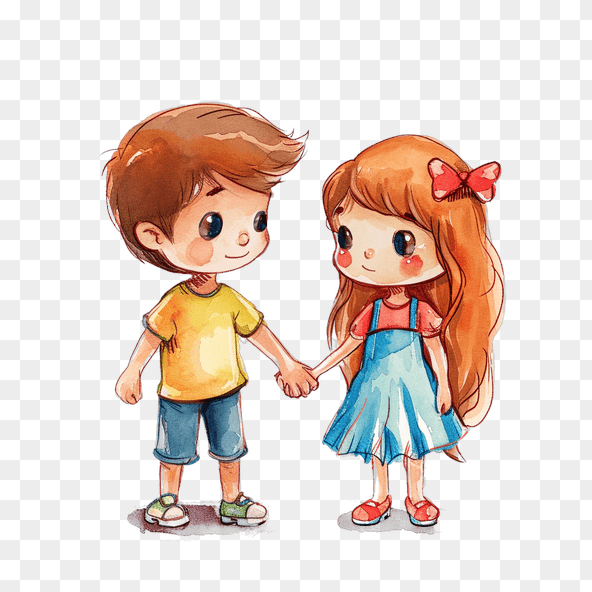 Cute cartoon couple holding hands clipart