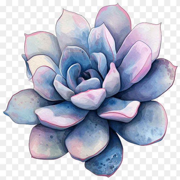 Watercolor Blue Succulent Clipart