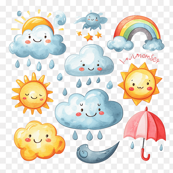 Cute Watercolor Weather Clipart Set