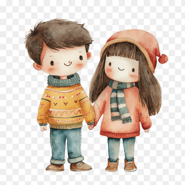 Cute Watercolor Kids Holding Hands Clipart