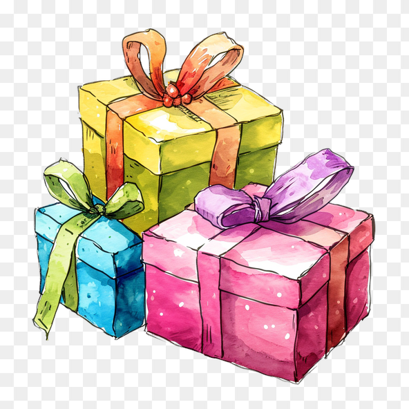 Watercolor Hand Drawn Gift Boxes Clipart