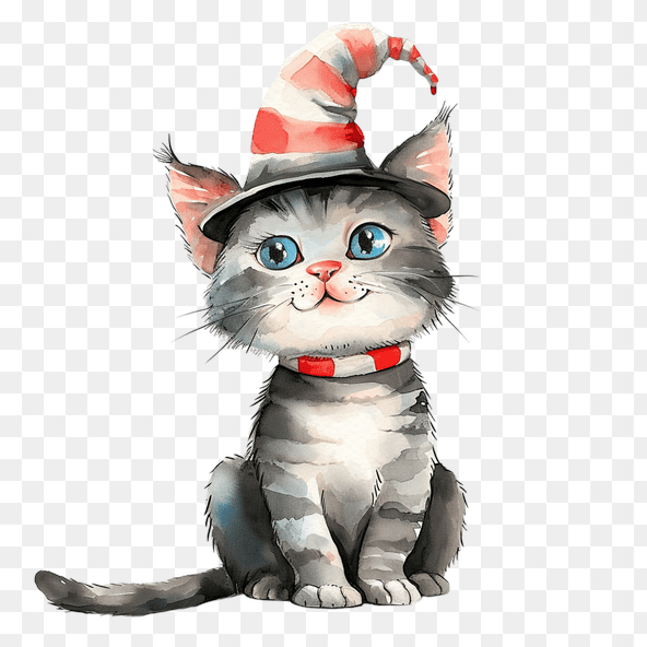 Cute Kitten in Witch Hat Clipart