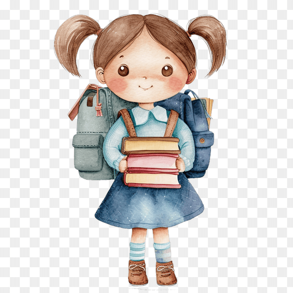 Girl Backpack School Education Clipart
