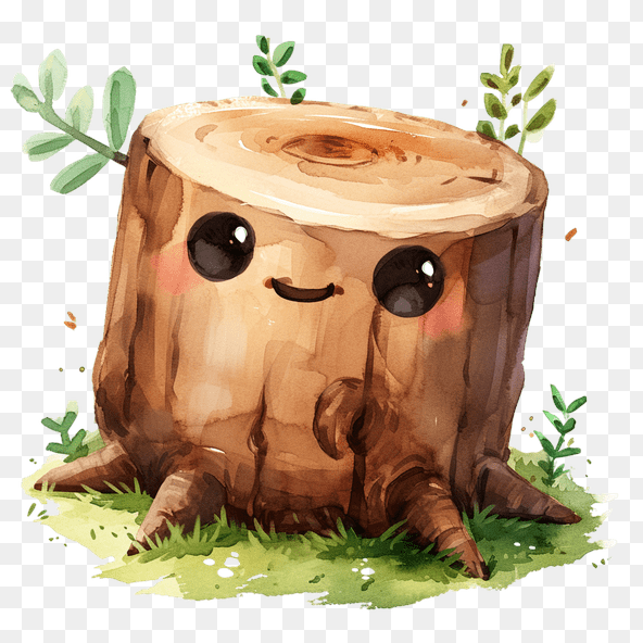 Cute Tree Stump Watercolor Clipart