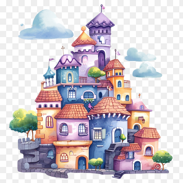 Watercolor Cartoon Fairy Tale Castle Clipart