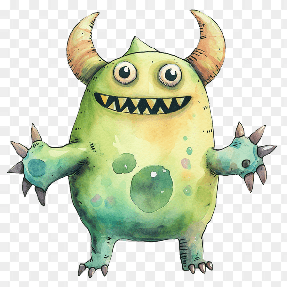 cute green monster watercolor clipart