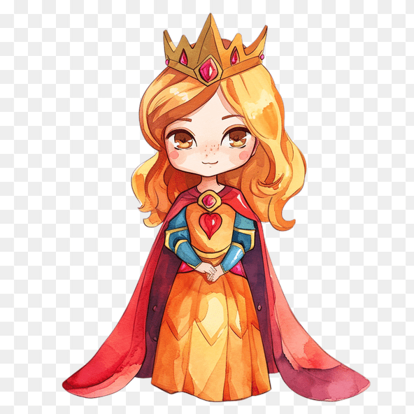 Cute Cartoon Princess Watercolor Clipart