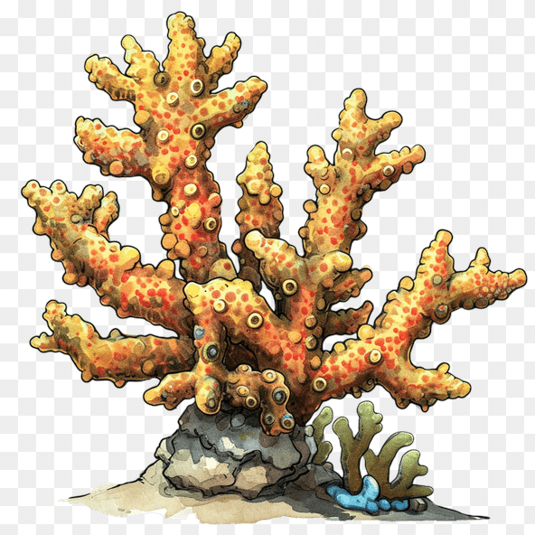 Orange Watercolor Coral Reef Clipart