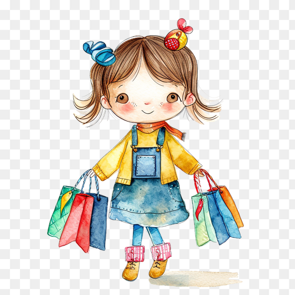 cartoon shopping girl clipart