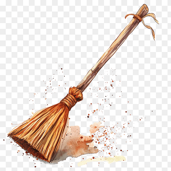Hand Drawn Watercolor Witch Broom Clipart