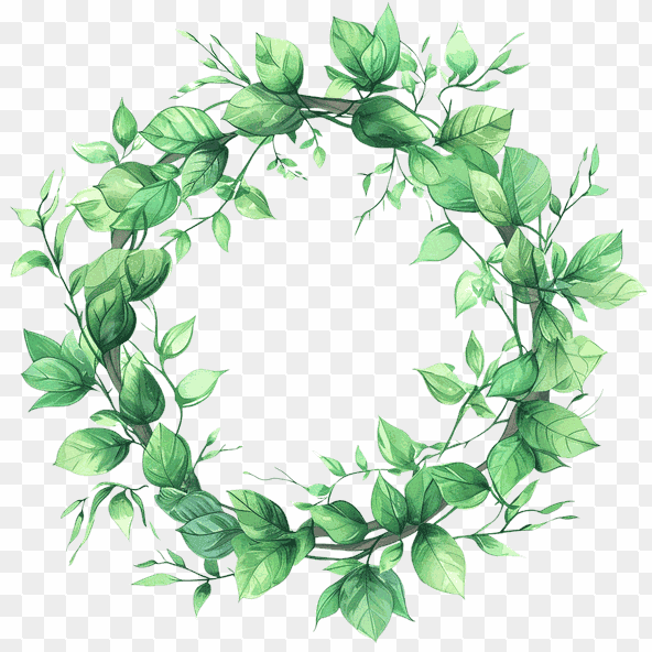 Watercolor Green Wreath Clipart