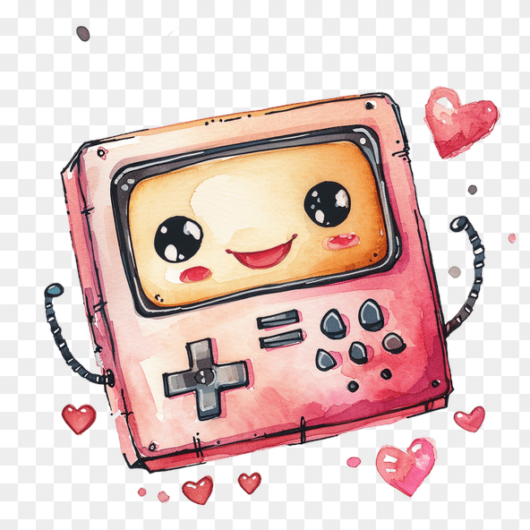 cute pink gameboy watercolor clipart