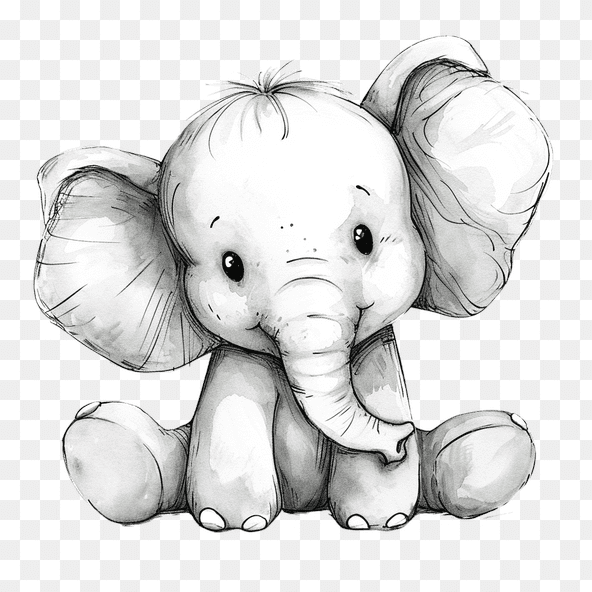 Cute Baby Elephant Watercolor Clipart