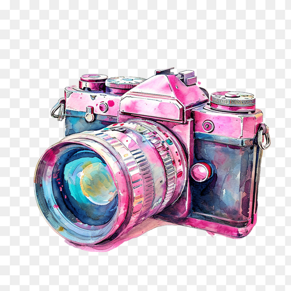 Pink Watercolor Vintage Camera Clipart
