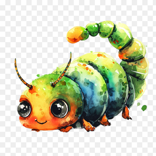 Cute Cartoon Watercolor Caterpillar Clipart