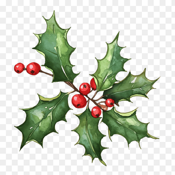 Watercolor Christmas Holly Branch Clipart
