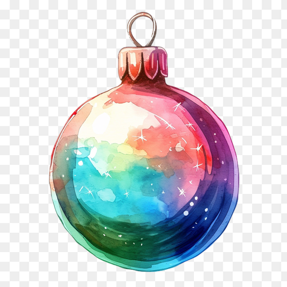 Watercolor Rainbow Christmas Ornament Clipart