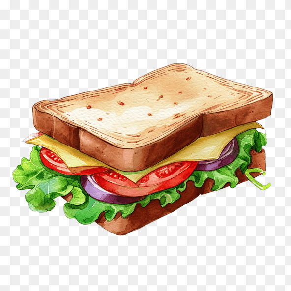 Fresh Veggie Sandwich Watercolor Clipart