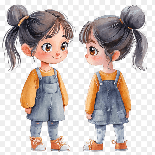 cute cartoon girl with brown hair clipart