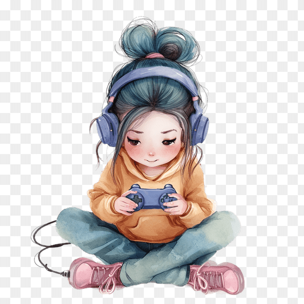 Cute Gamer Girl Watercolor Illustration