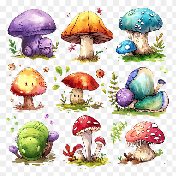 colorful mushrooms clipart