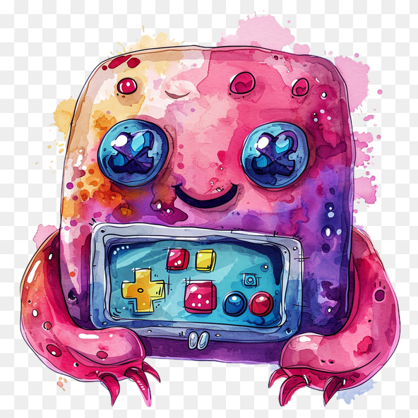 Cute Watercolor Gaming Robot Clipart