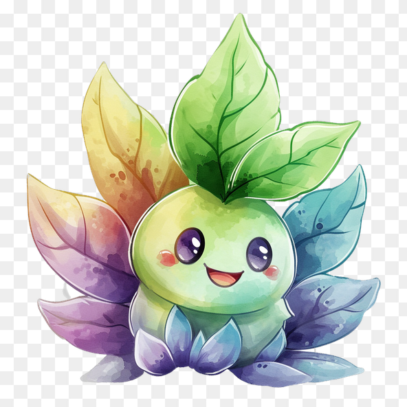 Cute Rainbow Watercolor Leaf Monster Clipart