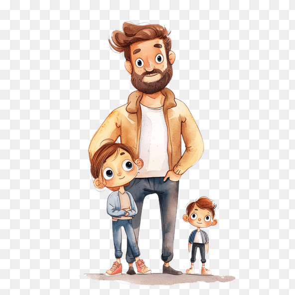 Dad And His Two Kids Clipart