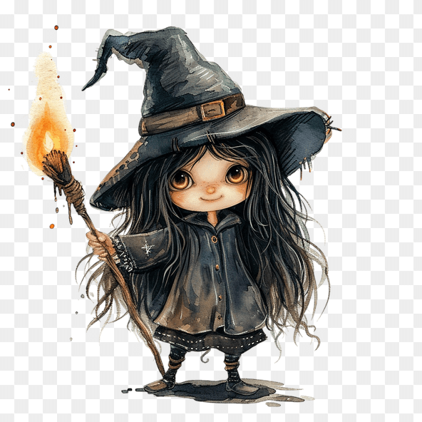 Cute Little Witch with Burning Torch Clipart
