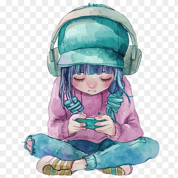 anime girl headphones clipart