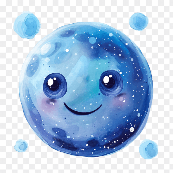Cute Watercolor Blue Smiling Planet Clipart