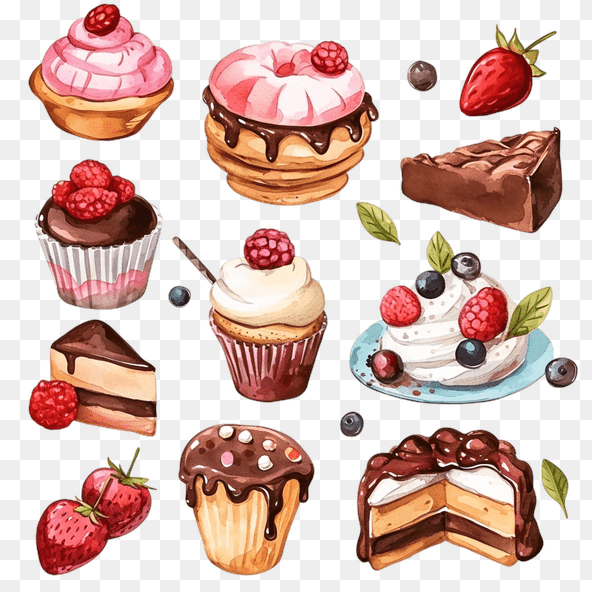 Watercolor Delicious Cakes Clipart